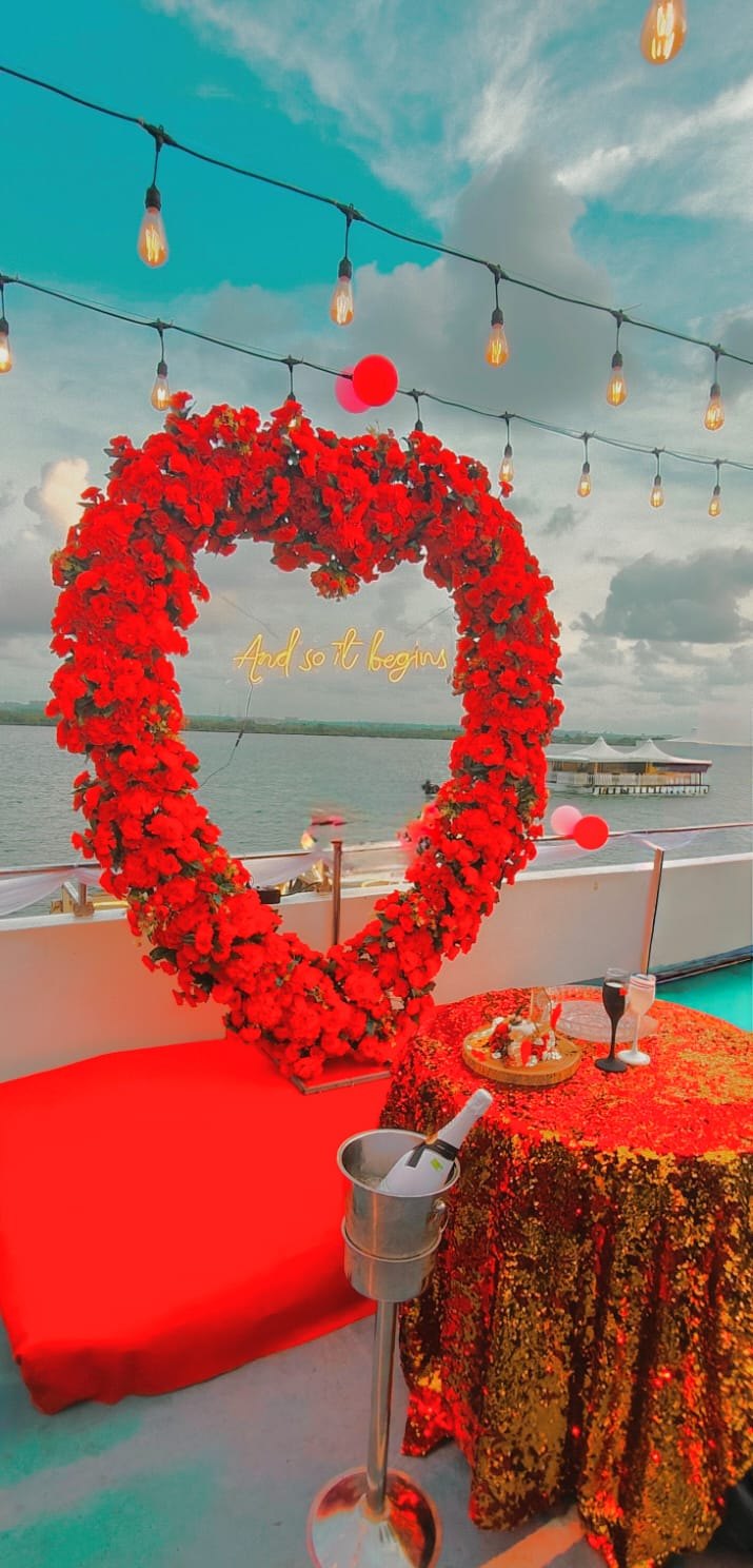 Romantic celebration setup aboard Calma Cruise